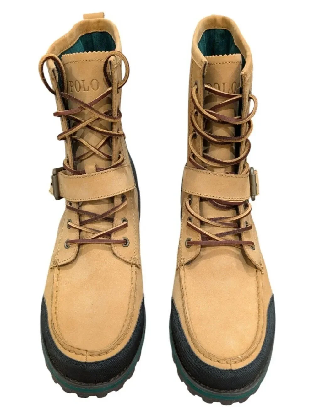 Polo Ralph Lauren Woolton Men’s Tan Leather Boots w/ Black & Green Accents – 13D